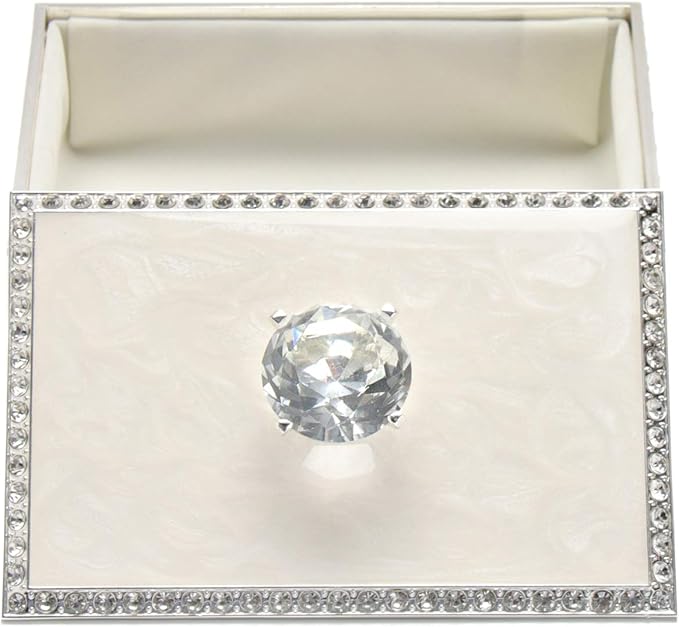 LASODY Diamond Crystal Jewelry Storage Box for Rings Earrings Necklace Treasure Chest Organizer Jewelry Keepsake Gift Box Case for Girl Women (Diamond Rectangle Silver Plating)
