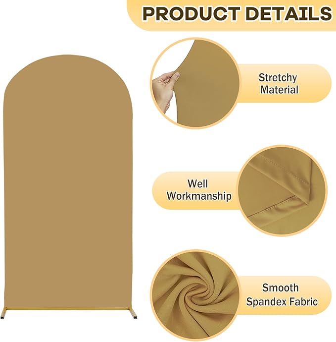 Brown Arch Cover 6ft Wedding Arch Covers Stretchy Backdrop Spandex Fitted Arches Cover Backdrop Fabric Tan Arched Covers for Wedding Party Graduation Celebration Ceremony Decoration