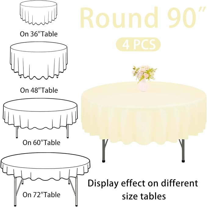 4 Pack 90 Inch Round Tablecloth Polyester Washable Table Covers for Wedding Dining Table Buffet Parties Banquet Decor（Beige）