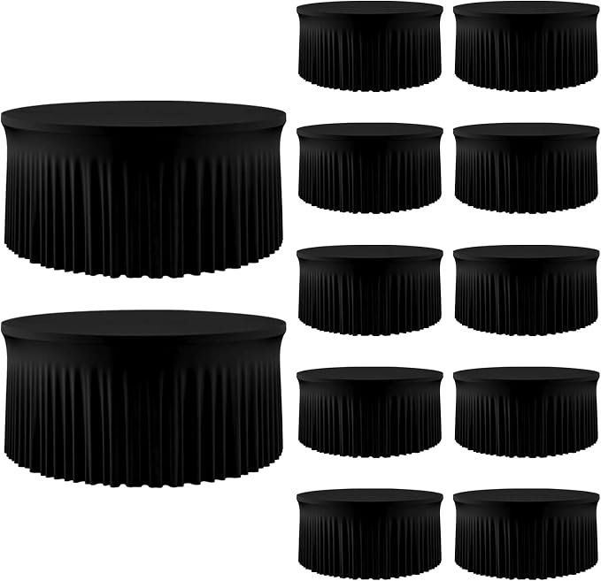 6FT Black Round Spandex Tablecloth 12 Pack – Stretch Fitted Round Table Cover for 72 Inch Tables, Wrinkle Free Elastic Tablecloth for Wedding Reception, Party, Banquet, Catering Event Decor