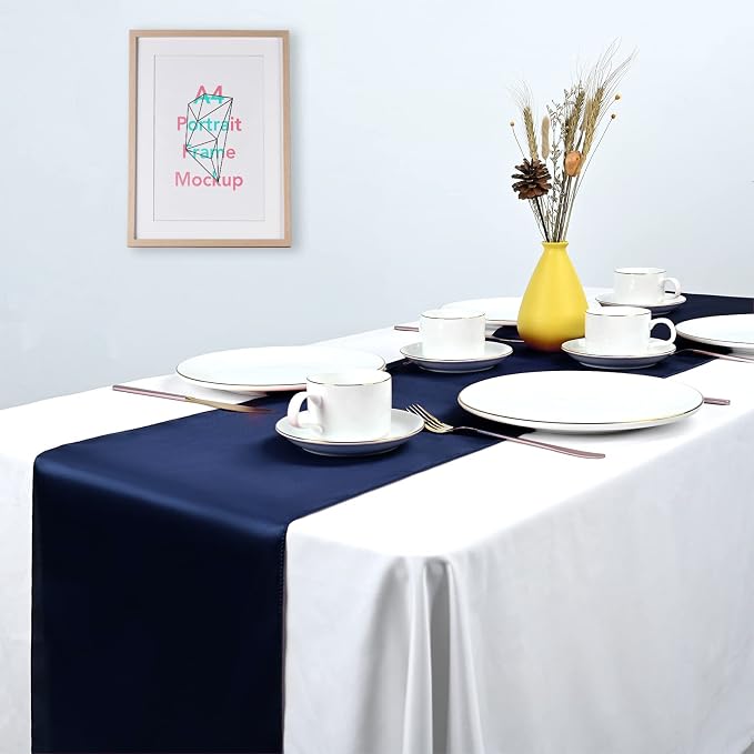 15 Pack Satin Navy Blue Table Runners 12 x 108 Inch Long Table Runners for Rectangle Round Tables,Smooth Satin Table Runner for Wedding,Birthday Party Banquets Graduation Engagements Decoration