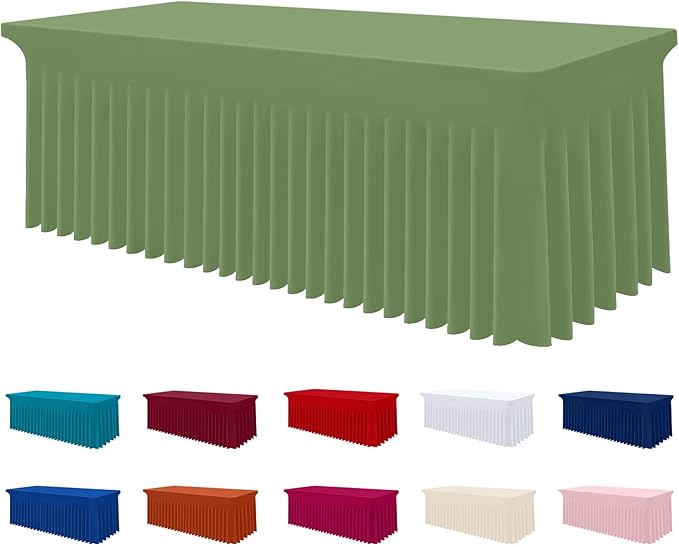 Smiry Spandex Tablecloth, Elastic Fitted Stretch Tablecloth for 4FT Rectangle Tables, Waterproof Washable Table Cover Skirt for Outdoor, Wedding, Banquet & Parties (Sage Green, 48Lx30Wx30H Inch)