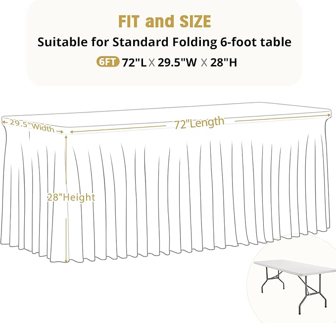 2 Pack 6ft Navy Blue Spandex Table Cloths for Rectangle Tables Wrinkle Free Rectangle Tablecloths, Stretch Fitted Table Cover with Skirt for Birthday Party Wedding Banquet Baby Shower Buffet Event