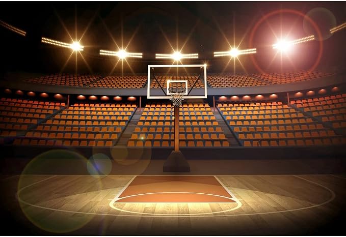 10x6.5ft Basketball Court Photography Backdrop Spotlight Sports Indoor Stadium Match Arena Game Background Boy Man Youngsters Artistic Portrait Photo Shoot Studio Video Props Vinyl Wallpaper