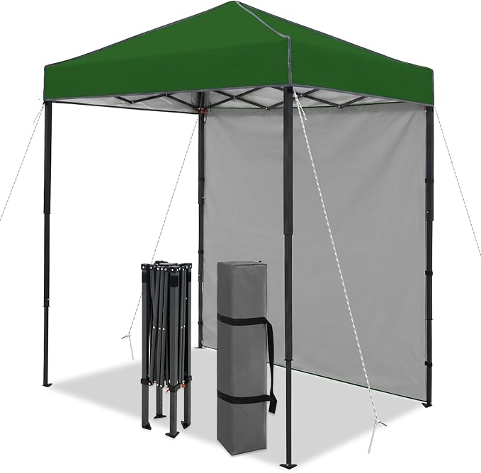 6x4 Pop Up Canopy Tent with One Wall Panel, Instant Portable Beach Canopy, Outdoor Tent with Carry Bag for Camping, Sports, Tailgating, Events, Green