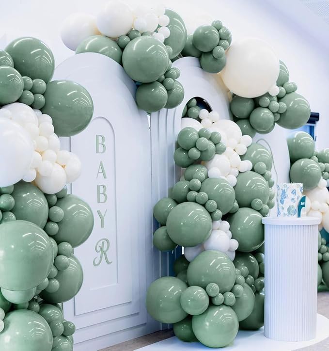 Dusty Green Balloon Garland Double Stuffed Sage Green Balloons Different Size Retro Balloon Arch Kit for Birthday Wedding Baby Shower Bridal Shower Engagement Party Decor