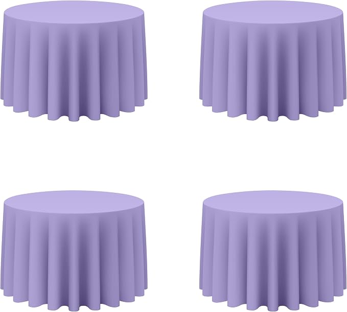 BRILLMAX 4 Pack Lavender Round Tablecloths 108 Inch for 48” Tables - 150 GSM Polyester Fabric, Floor Length Drop, Water, Stain & Wrinkle Resistant Cloth Cover for Wedding Reception Banquet Dining