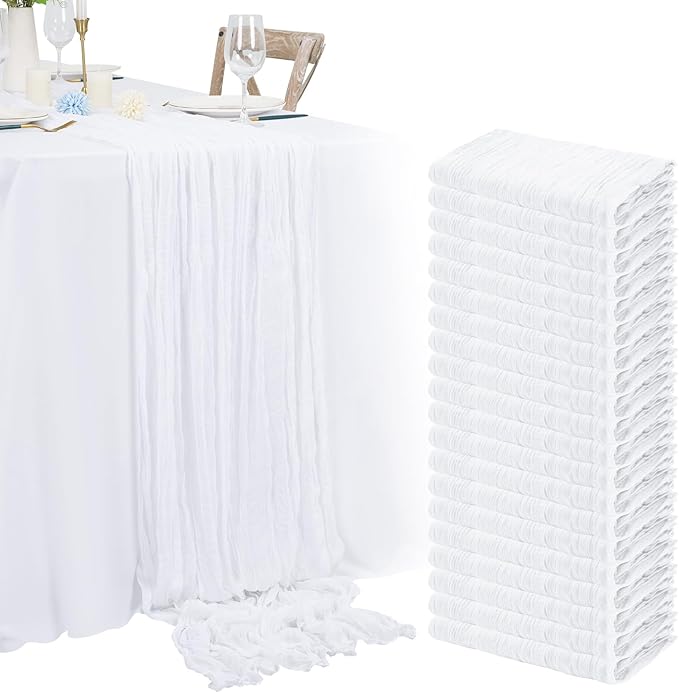 20 Pack White Cheesecloth Table Runner 120 Inch 10FT Rustic Boho Gauze Cheese Cloth Table Runner for Wedding Party Baby Shower Thanksgiving Christmas Decoration