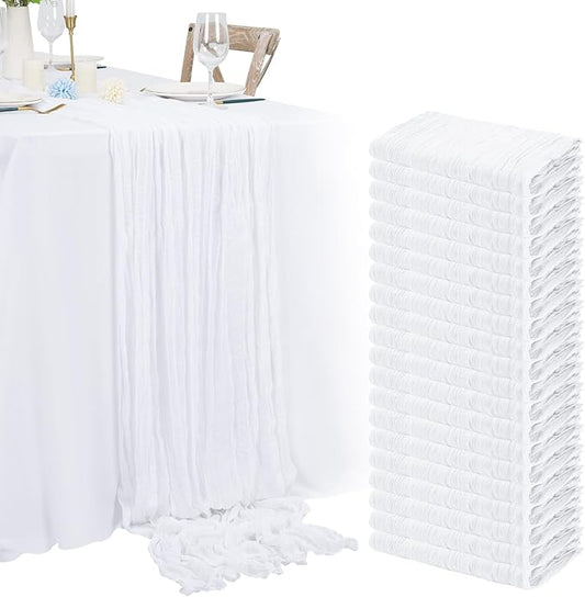 20 Pack White Cheesecloth Table Runner 120 Inch 10FT Rustic Boho Gauze Cheese Cloth Table Runner for Wedding Party Baby Shower Thanksgiving Christmas Decoration