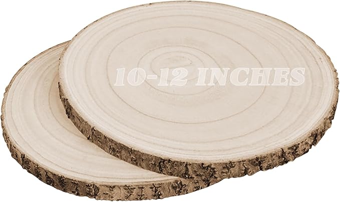 2 Pcs Wood Cake Stands Rustic,10-12 inch Round Log Slices for Centerpieces & DIY Craft, Natural Wooden Display Discs for Cupcakes, Pastries, Cheese, Desserts | Wedding, Birthday, Party Table Decor