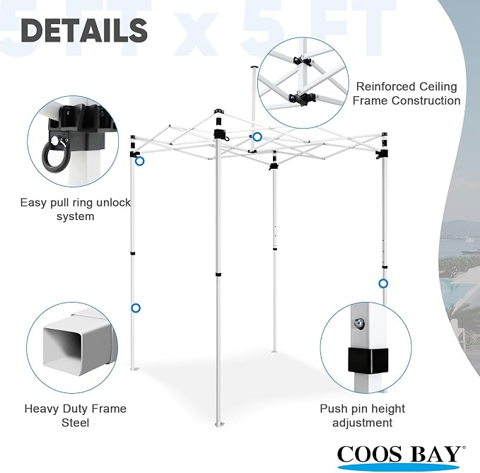 COOS BAY 5x5 Pop Up Canopy Tent, Portable Lightweight Sun Shelter with Carry Bag, Easy Setup Outdoor Canopy for Beach, Camping, Sports & Backyard Shade, Red