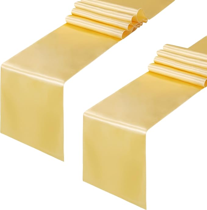 Horbaunal 2 Pack Light Gold Satin Table Runner 12 x 108 Inch, Smooth Table Runners for Wedding Banquets Birthday Party