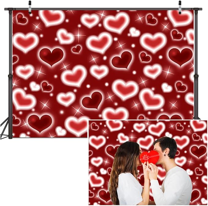 Dudaacvt 7x5ft Red Heart Photo Backdrop 90s Backdrops for Photoshoot Valentine's Day Backdrop Happy Birthday Anniversary Party Photography Mother's Day Backdrops