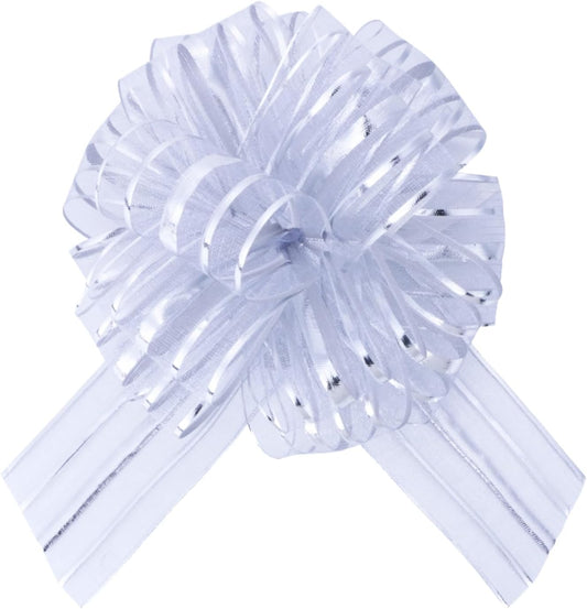 12 Pcs 6 Inch Large Organza Pull Bow Ribbon – Elegant Gift Bows for Wedding Decorations, Christmas Wrapping, Birthday Parties, Car Decor, Gift Baskets, and Valentine's Day Packaging(Silver)