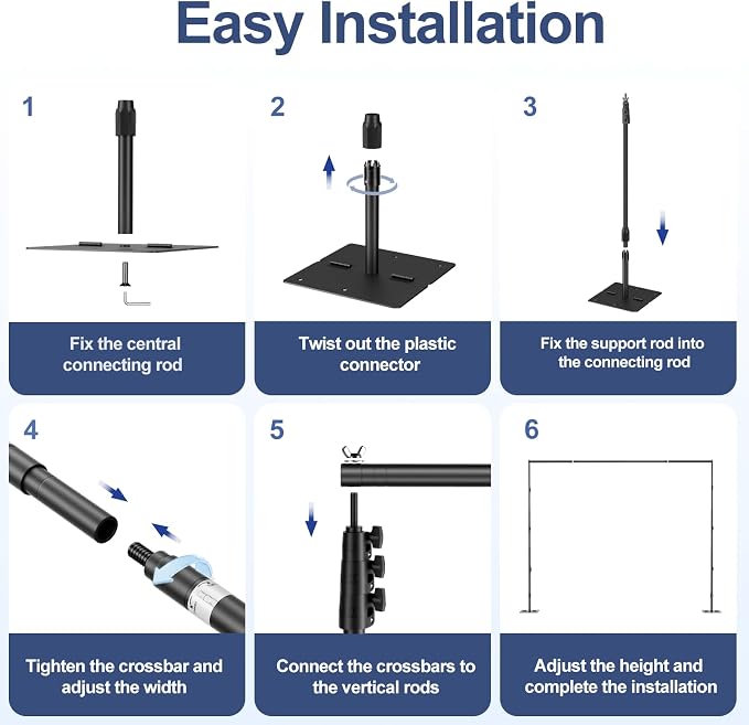 EMART Backdrop Stand,10x8.5ft(WxH) Adjustable Photo Background Stand with Upgrade Rod,Heavy Duty Flat Base,Metal Pipe and Drape Frame for Wedding,Birthday Party,Decorations,Photography Studio