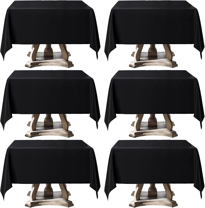 Square Tablecloth 52 x 52 Inch Black 6 Pack Tablecloths Stain-Wrinkle Resistant Washable Polyester Table Cloths for Holiday, Buffet Parties,and Wedding