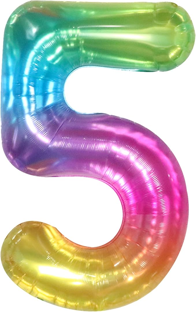 Giant, Rainbow Number 5 Balloon - 40 Inch | Big, Butterfly Balloon and Flower Balloon - Pack of 10 | Rainbow 5 Balloon Number for 5th Birthday Decorations Girl | Number 5 Balloons for Birthdays
