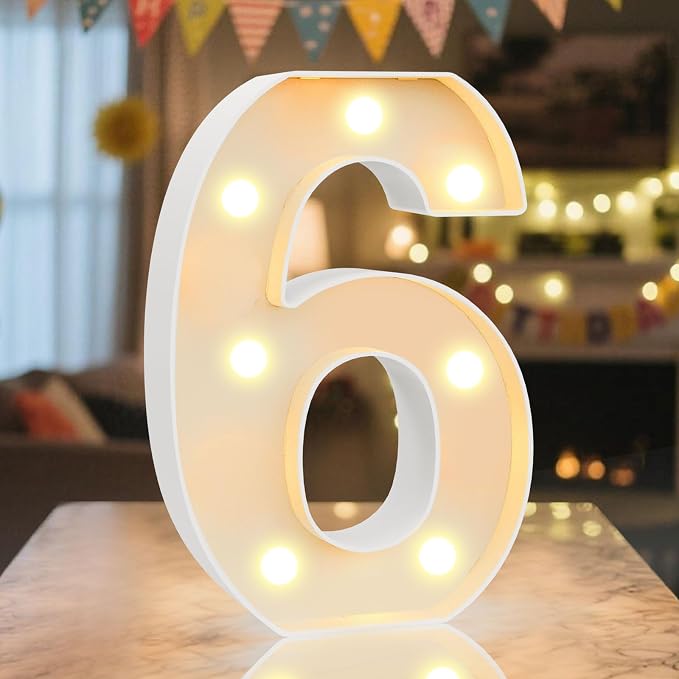 LED Marquee Light Up Numbers Sign - Lighted Birthday Numbers Sign for Birthday Party Decoration, Bar Wall, Home, Table Room, Wedding and Christmas Decorations, Number 6