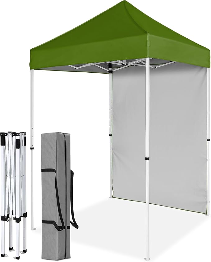 COOS BAY 5x5 Pop Up Canopy Tent with Side Wall, Easy Setup Portable Sun Shelter with Carry Bag, Outdoor Shade for Beach, Camping, Sports & Backyard, Grass Green
