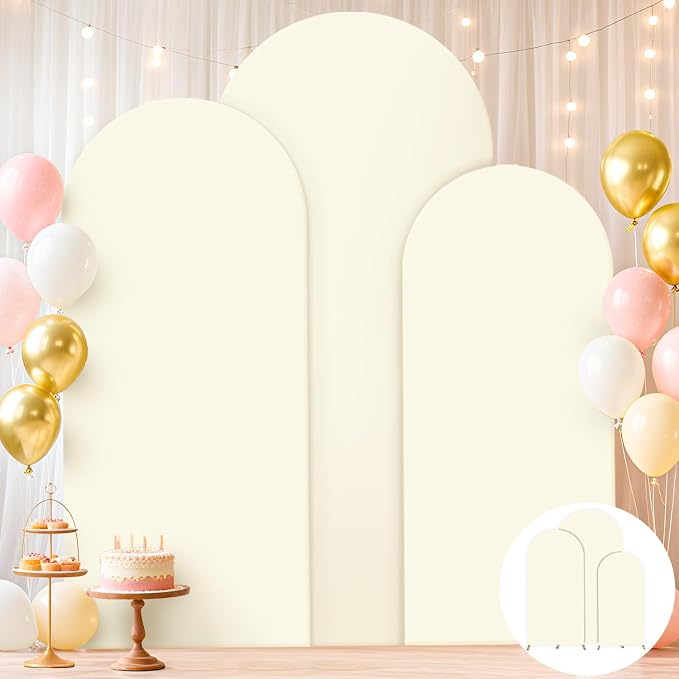 FUHSY Cream Arch Backdrop Covers for Spandex Backdrop Ivory Arch Covers Set of 3 (6FT,5FT,4FT) Wedding Chiara Arched Stand Cover for Birthday Party Bridal Baby Shower Balloon Arched Decor