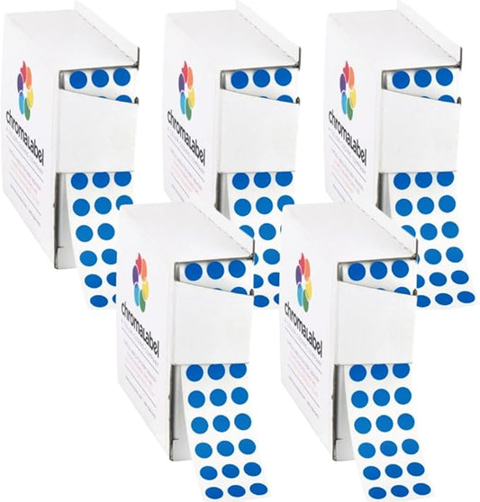 ChromaLabel 1/4 Inch Round Colored Stickers, Sticky Dots for Color Coding, Small Dark Blue Dot Stickers - 1000 Sticker Labels per Dispenser Box, Dark Blue - Case of 5