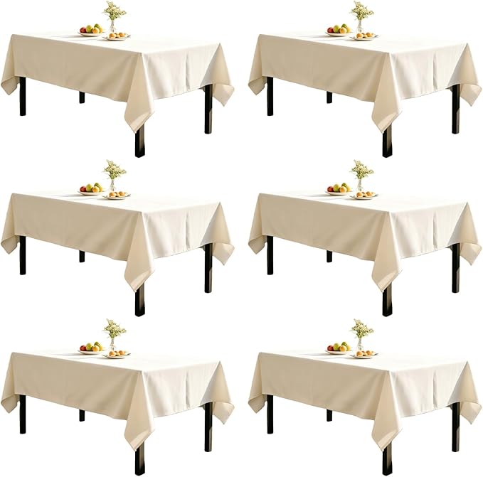 WIGENIUS 6 Pack Ivory Table Cloth Rectangle Tablecloths 60X126 Inch,Polyester Table Cloth for 8 Foot Rectangle Tables,Wrinkle Resistant Washable Fabric Table Covers for Party,Wedding Banquet