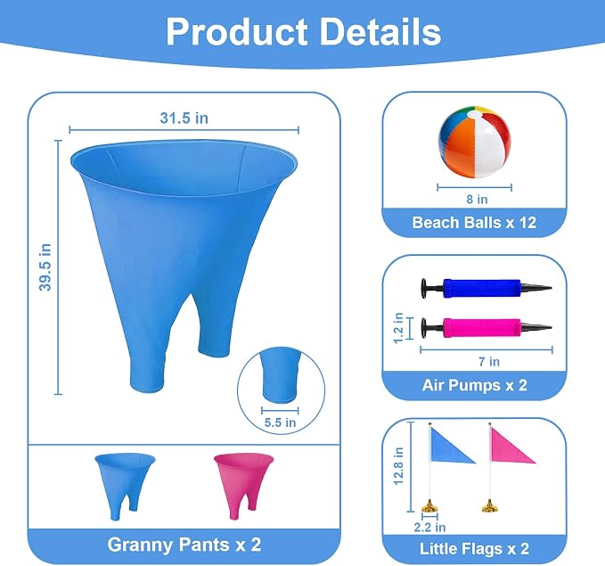 Granny Pants Yard Game Set, Oversized Pants with Bouncy Balls, Pumps & Flags, Giant Outdoor Tossing Games for Adults Family Birthday Backyard Party Team-Building Gatherings
