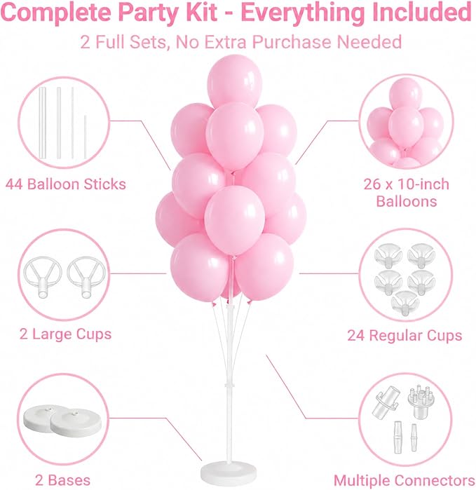 Balloon Column Kit for Floor- Set of 2,Balloon Columns with Stand, Base and Pole,Balloon Tower Backdrop Decoration for Wedding, Baby Shower, Birthday Party, or Bachelorette Parties (Light Pink)