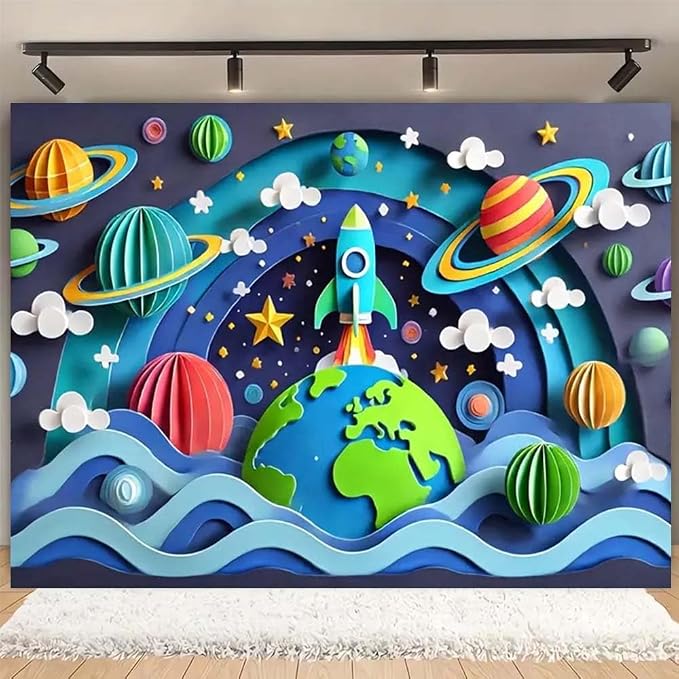 Galaxy Planet Party Photo Backdrop Space Happy Birthday Photography Background for Kids Boys Birthday Celebrations Party Decorations Solar System Planets Galaxy Banner(C, 6x4feet)