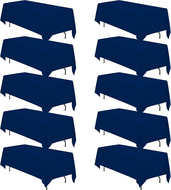 BRILLMAX 10 Pack Navy Blue Tablecloths 70 x 120 Inch for 6ft & 8ft Rectangle Tables - 150 GSM Polyester Fabric, Universal Fit, Water, Stain & Wrinkle Resistant Cloth Cover for Wedding Banquet