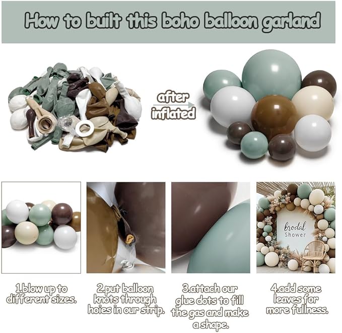 Dusty Green Nude Balloon Arch Double Stuffed Sage Green Brown Beige White Sand Cream Balloon Garland Kit for Neutral Baby Shower Birthday Wedding Woodland Wild One Fall Dinosaur Party Decor