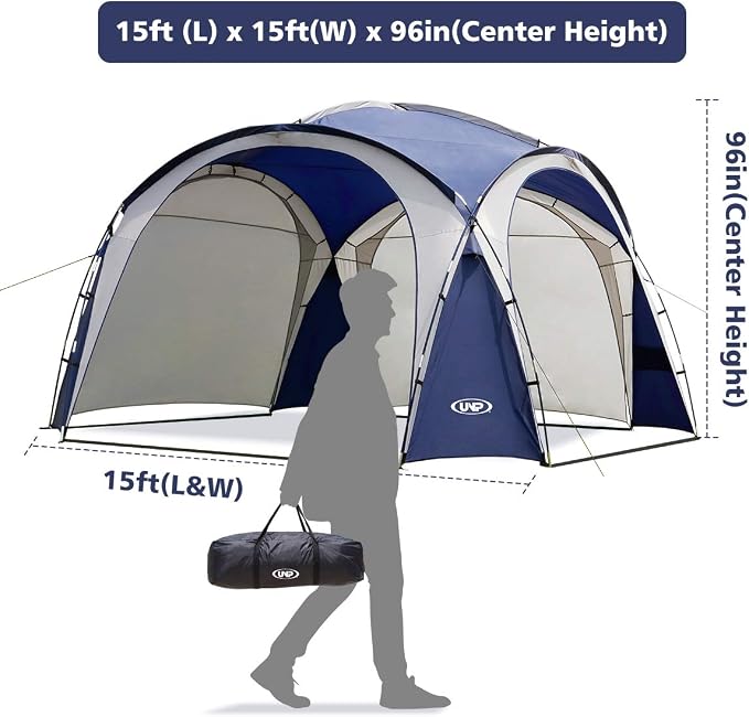 UNP Easy Beach Tent Pop Up Canopy UPF50+ Tent with Side Wall, Ground Pegs, and Stability Poles, Sun Shelter Rainproof, Waterproof for Camping Trips, Backyard Fun, Party Or Picnics