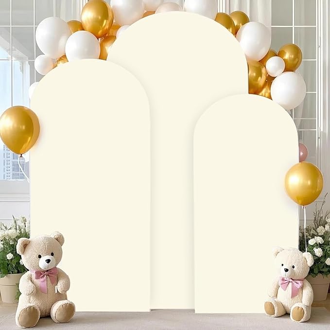 FANPROMS Wedding Arch Cover Set of 3 6FT 6.6FT 7.2FT Ivory Spandex Arch Stand Covers for Round Top Chiara Arch Stand Covers Balloon Arched Cover for Birthday Party Ceremony Banquet Decorations