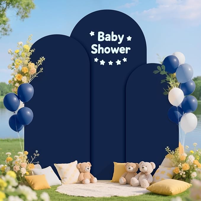 Metal Arch Stand and Cover Set of 3 Backdrop Arches Stand with Navy Blue Arch Cover 7.2FT, 6.6FT, 6FT Wedding Arches Backdrop Stand and Covers Set for Birthday Party Bridal Baby Shower Arched Decor