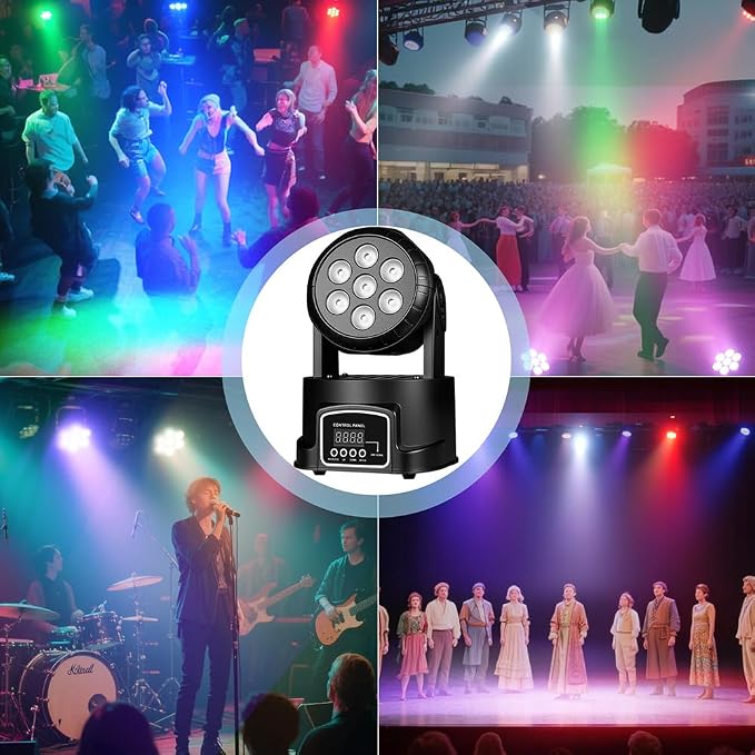 MINGJIE Moving Head DJ Lights, 12 Colors 7x10W LED Wash Stage Spotlight With DMX & Sound Active, 540° Pan 180° Tilt, Disco Party Lights for Weddings Clubs Concerts Events Bars (Flight case + 4 lights)