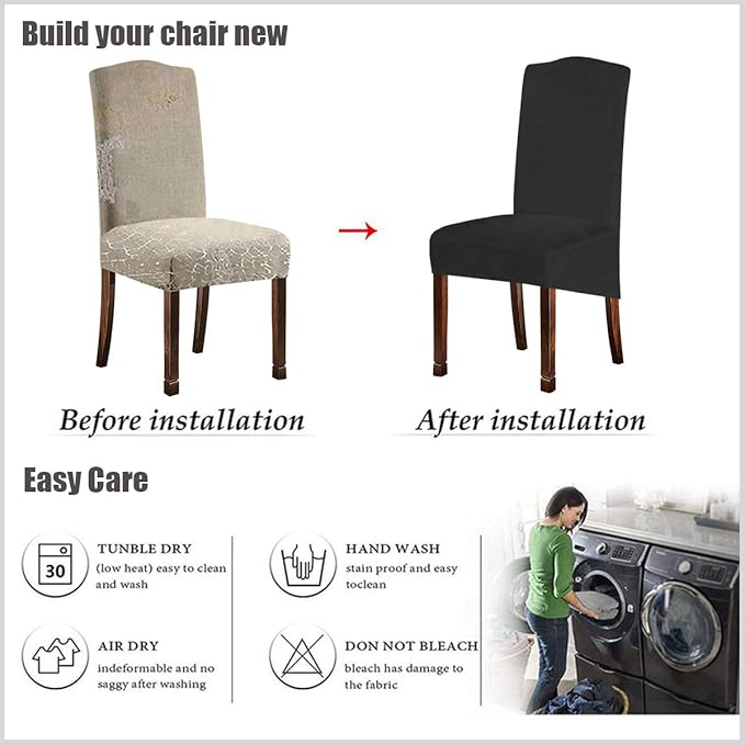 Velvet Plush XL Dining Chair Covers, Stretch Chair Slipcover, Spandex High Chairs Protector Covers Seat Slipcover with Elastic Band for Dining Room,Wedding, Ceremony, Banquet (Dark Grey, Set of 4)