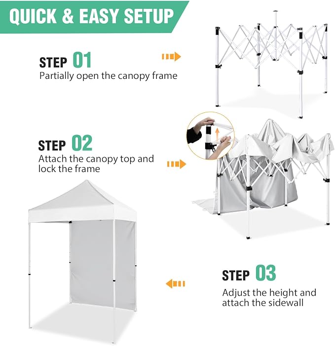 5x5 Pop Up Canopy Tent with One Sidewall, Instant Portable Beach Canopy, Outdoor Tent with Carry Bag for Camping, Sports, Tailgating, Events, White