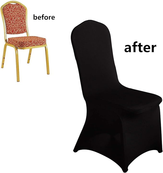 LZY 10pcs Spandex Chair Cover Stretch Slipcovers for Wedding Party, Dining Banquet Chair Decoration Covers (Black, 10)