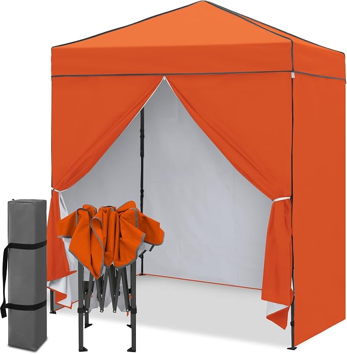 EAGLE PEAK 6x4 Instant Pop Up Canopy Tent with 4 Side Wall Panels, Straight Leg Sun Shelter, Portable Canopy with Carry Bag for Camping, Beach & Sports, Orange