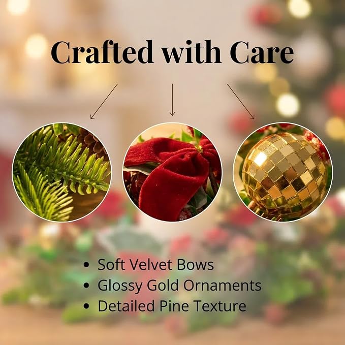 MOYEE Christmas Winter Centerpieces for Tables Candle Ring, Black Metal Candlestick with an Artificial Wreaths 14 in Versatile Dining Table Centerpiece Decor (Red Bow Pinecone Wreath)