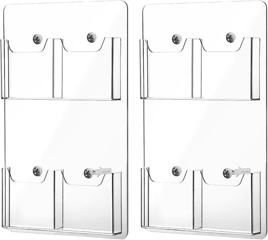 Eersida 2 Pack Acrylic Brochure Pamphlet Holder Wall Mount Clear Brochure Display Holder Plastic Trifold Flyer Rack Literature Storage Rack for Offices Waiting Room (9 x 15 Inch,4 Pockets)