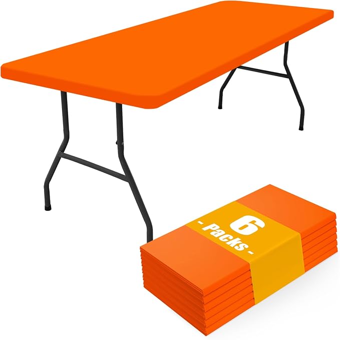 Smiry 6 Pack Rectangle Picnic Table Cloth, Waterproof Elastic Fitted Tablecloths, Washable Polyester Rectangular Patio Table Cover for Camping, Indoor and Outdoor (Orange, 30"x72")