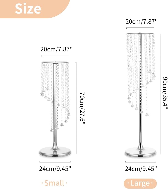 Nuptio 2 Pcs 35.4inch Tall Wedding Centerpieces Silver Vases Crystal Flower Vase Metal Flowers Stand for Party Tables Decorations - Elegant Bulk Weddings Decoration Table Chandelier Centerpiece stands