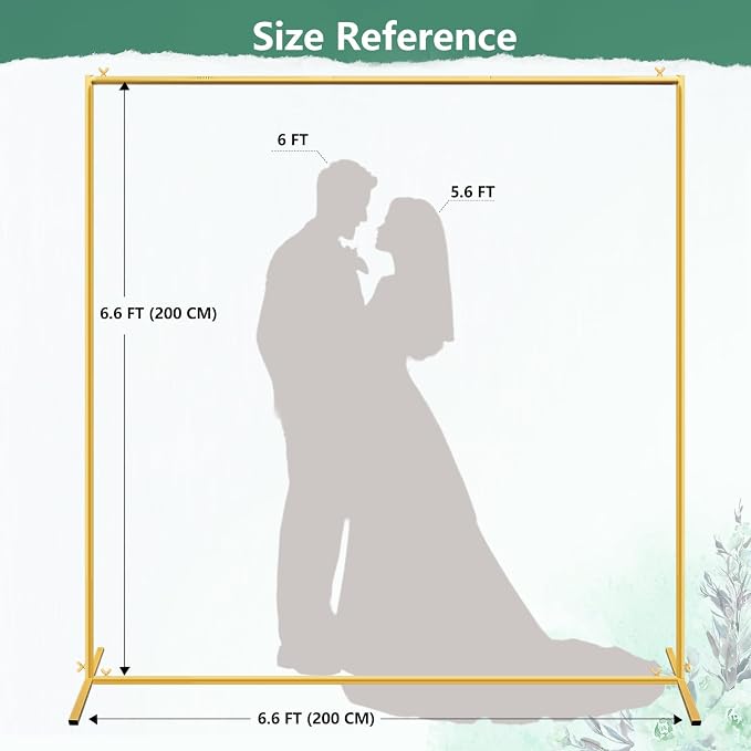 Wedding Arch Backdrop Stand Square 6.6x6.6FT Gold Balloon Arch Stand Garden Arbor Backdrop Frame for Wedding Party Birthday Baby Shower Photo Booth Background Decoration