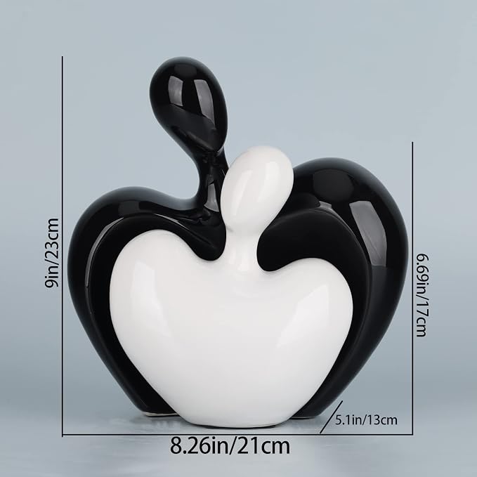 Ceramic Love Statue, Male and Female Couple embracing Sculpture, Black and White Home Decor, Wedding for Parents, Love Sign Figurines on The Shelf in The Living Room 2-Piece Set