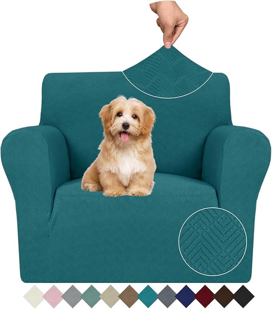 JIVINER Stretch Armchair Slipcovers, 1 Piece Chair Sofa Covers 1 Seater Couch Covers with Elastic Bottom for Kids, Pets (Small, Teal Rhomb)