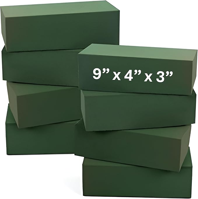 Noe & Malu Floral Foam Blocks – 8 Pack Large Green Flower Foam Bricks (9” x 4” x 3”) for Fresh & Artificial Flowers, Wet or Dry Floral Arrangement Supplies for Florists & DIY Crafts