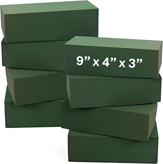Noe & Malu Floral Foam Blocks – 8 Pack Large Green Flower Foam Bricks (9” x 4” x 3”) for Fresh & Artificial Flowers, Wet or Dry Floral Arrangement Supplies for Florists & DIY Crafts