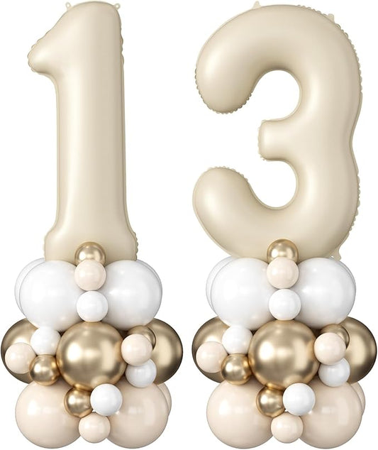 Beige Number 13 Balloons 40 Inch Cream 13th Birthday Party Decorations Neutral Nude White Sand Number 31 Foil Balloon Tower Giant Large Digit Helium Balloon for Girls Boys Women Men 31st Anniversary