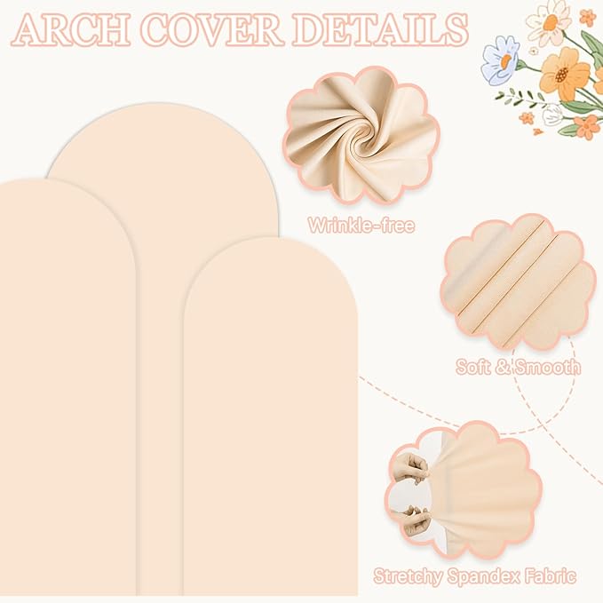 Metal Arch Backdrop Stand and Cover Set 7.2FT, 6.6FT, 6FT Arch Covers Stretchy Backdrop Set of 3 Wedding Arched Frame Balloon Wedding Arch Stand Cover for Birthday Party Baby Shower Decor